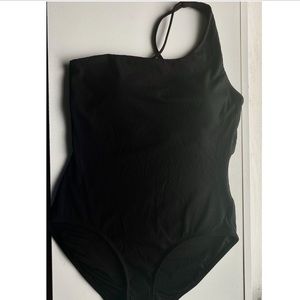 Andie One Shoulder black ribbed one-piece swimsuit